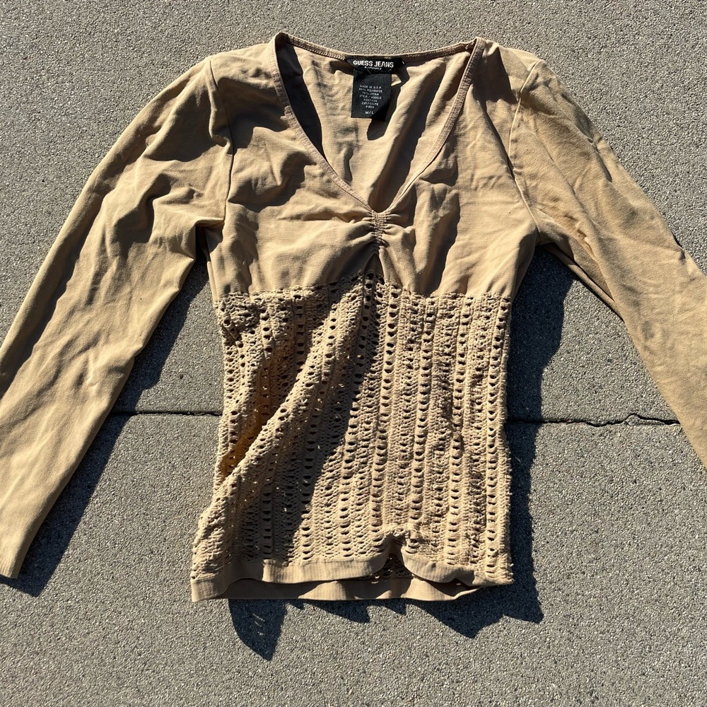 Guess jeans stretchy hole tan top